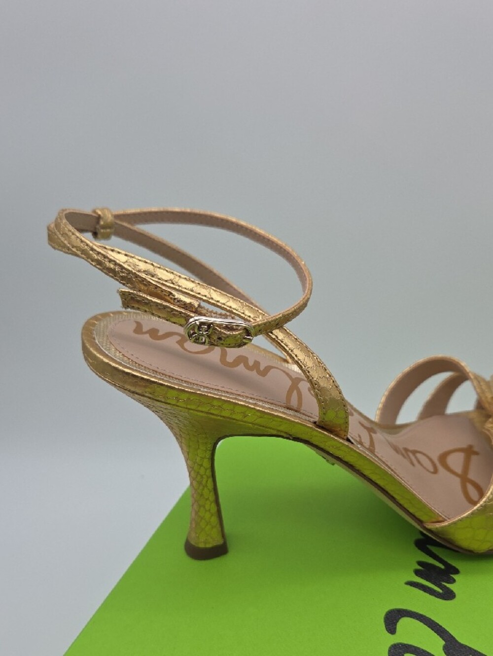 Sam Edelman Gold Metallic Floral Ankle-Strap Heels - Picture 4 of 7